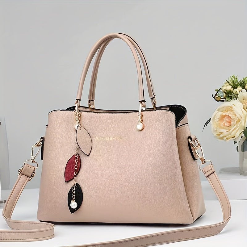 Classic Elegant Top Handle Handbag, All - Match Textured Shoulder Commuter Bag, Women's PU Leather Bag - Nine 11