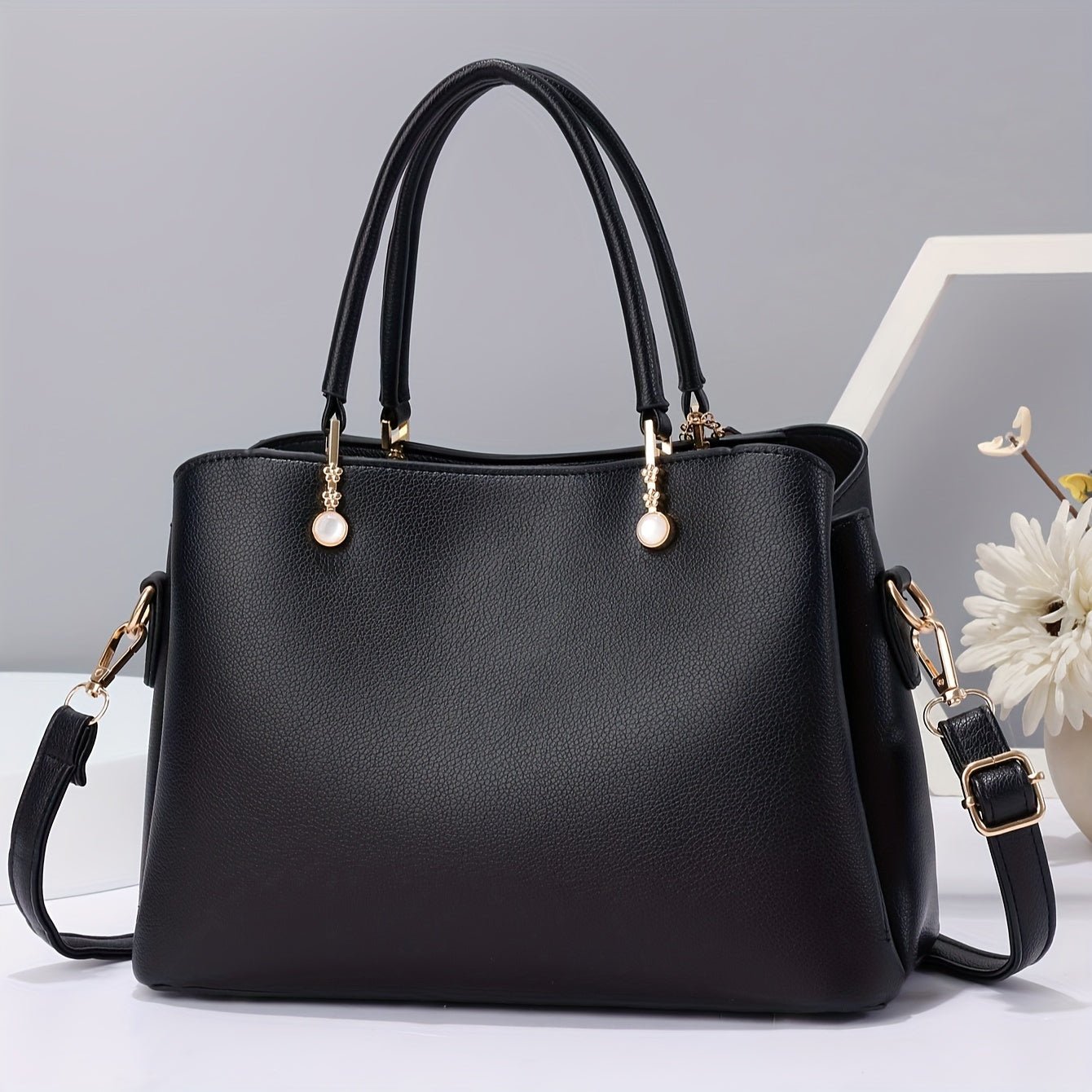 Classic Elegant Top Handle Handbag, All - Match Textured Shoulder Commuter Bag, Women's PU Leather Bag - Nine 11