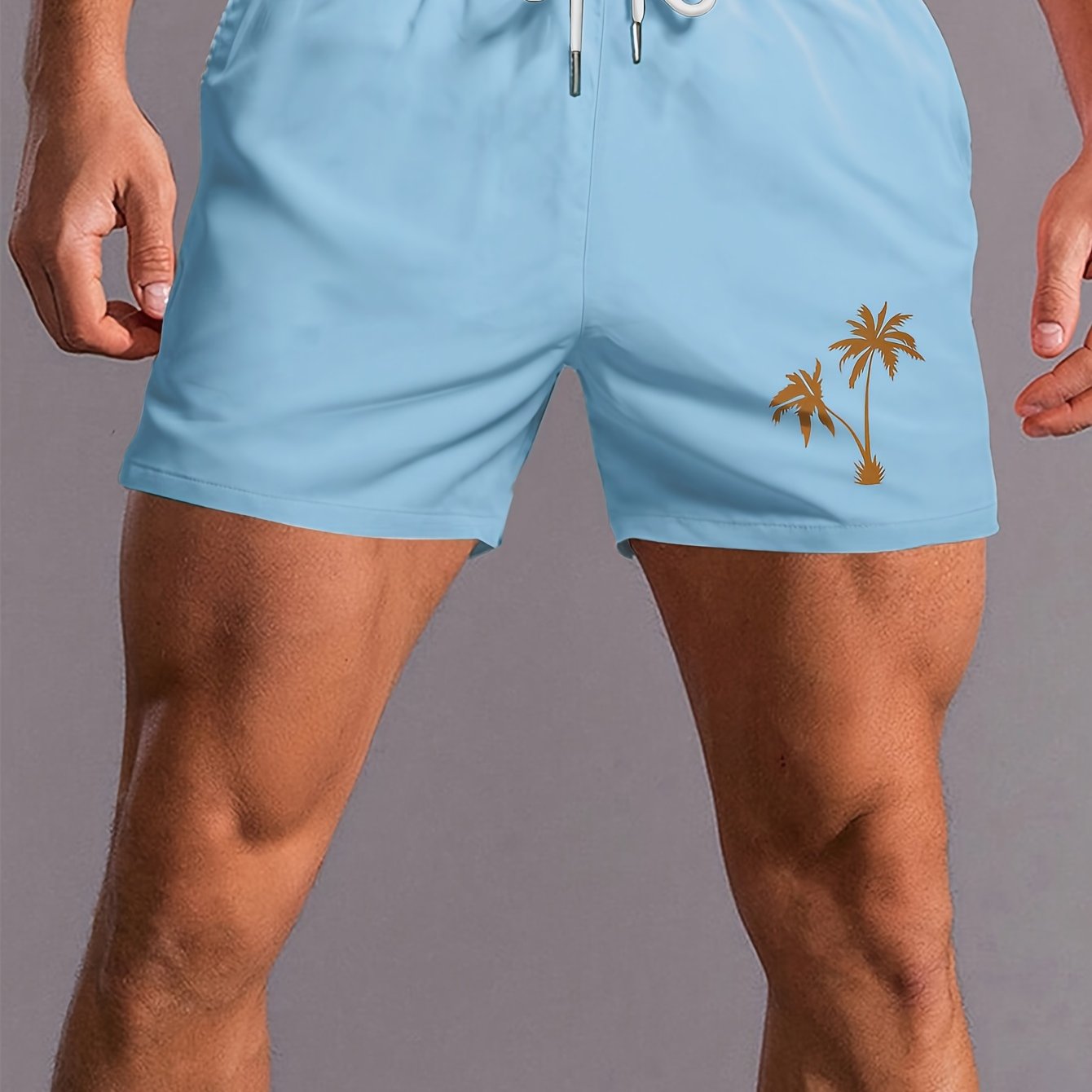 Coconut Trees Pattern Print Men's Beach Shorts Activewear, Drawstring Quick Dry Shorts, Lightweight Shorts For Summer Holiday Beach Surfing - Nine 11