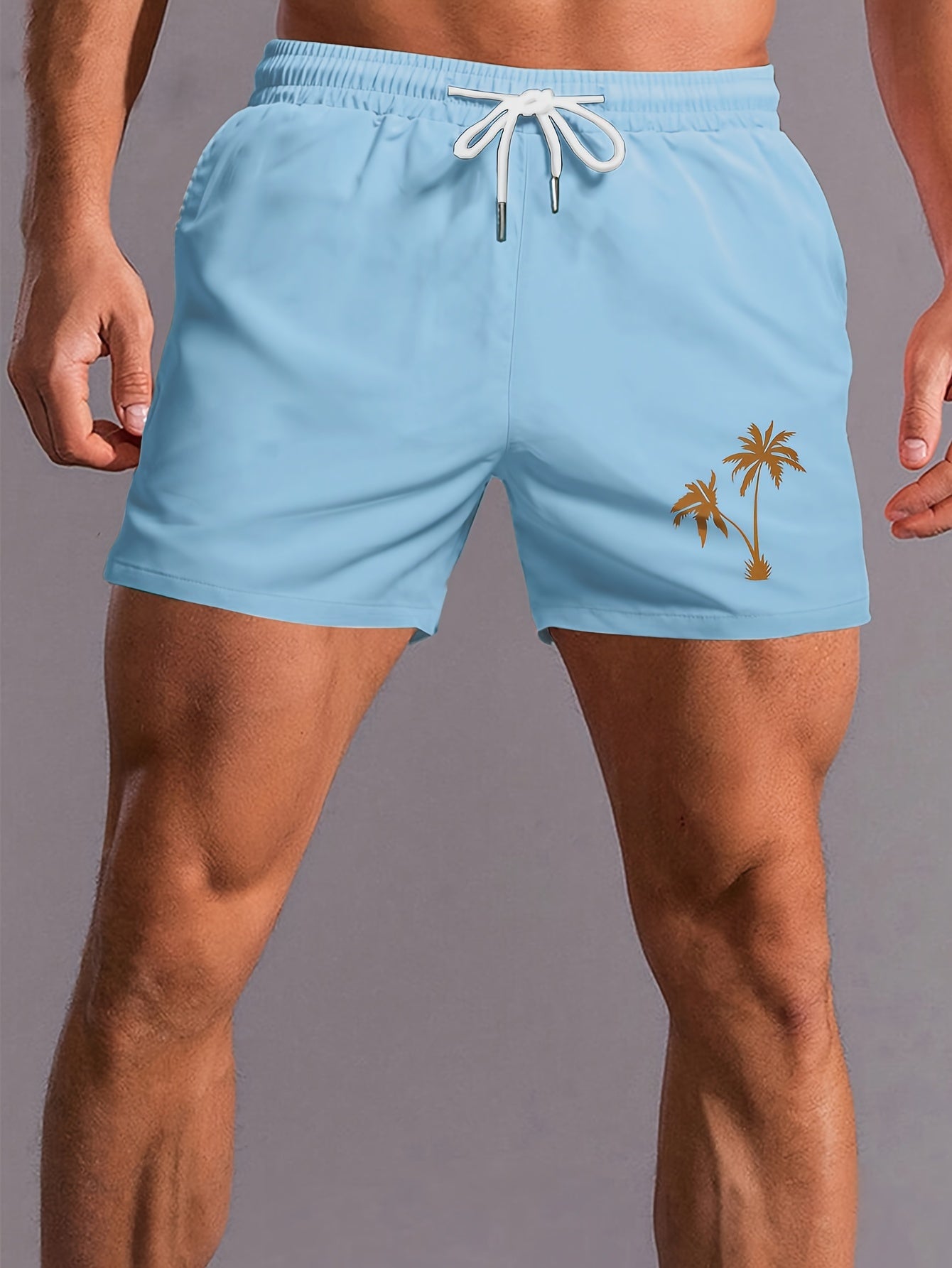 Coconut Trees Pattern Print Men's Beach Shorts Activewear, Drawstring Quick Dry Shorts, Lightweight Shorts For Summer Holiday Beach Surfing - Nine 11