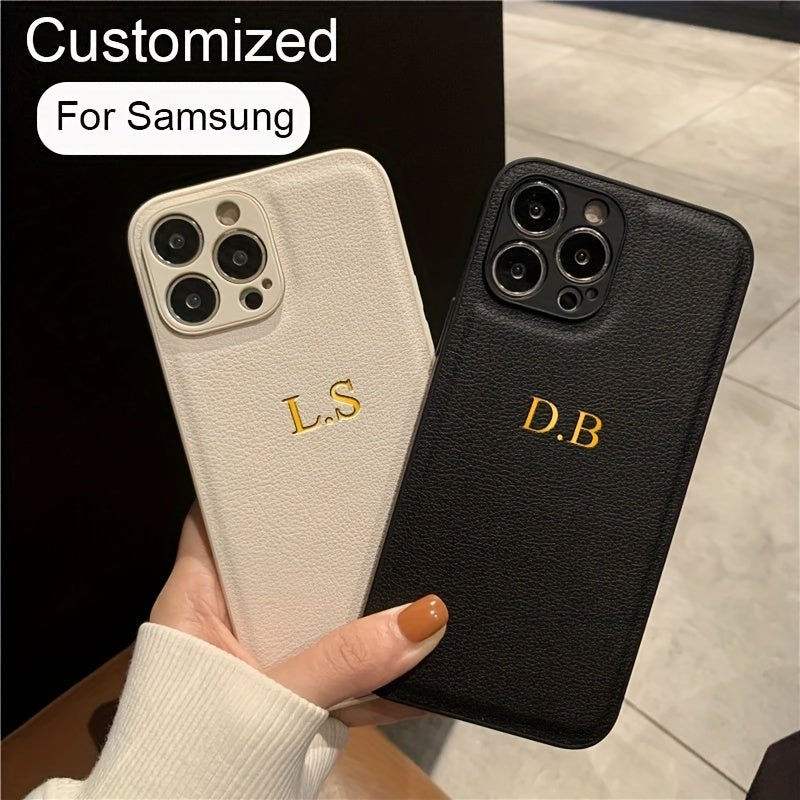 Customized Mobile Phone Case for iPhone 16 15 14 13 12 11 Pro Max 15 14 Plus - Personalized Name Initials with 3D Relief Hollow Golden Hot Stamping, Luxury INS Korean Lychee Pattern Faux Leather - Perfect Gift for iPhone 16 Pro Max - Nine 11