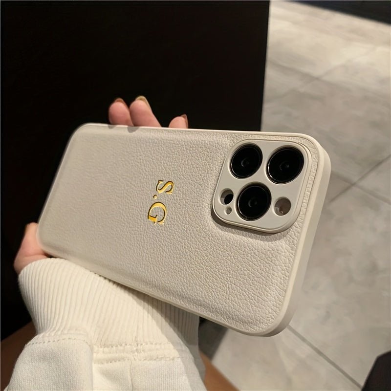 Customized Mobile Phone Case for iPhone 16 15 14 13 12 11 Pro Max 15 14 Plus - Personalized Name Initials with 3D Relief Hollow Golden Hot Stamping, Luxury INS Korean Lychee Pattern Faux Leather - Perfect Gift for iPhone 16 Pro Max - Nine 11