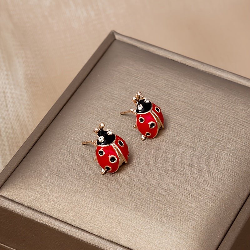 Nine 11 2pcs Red/ Black Ladybug Shape Alloy Earrings Animal Theme Versatile Ear Piercing Jewelry Set - Nine 11