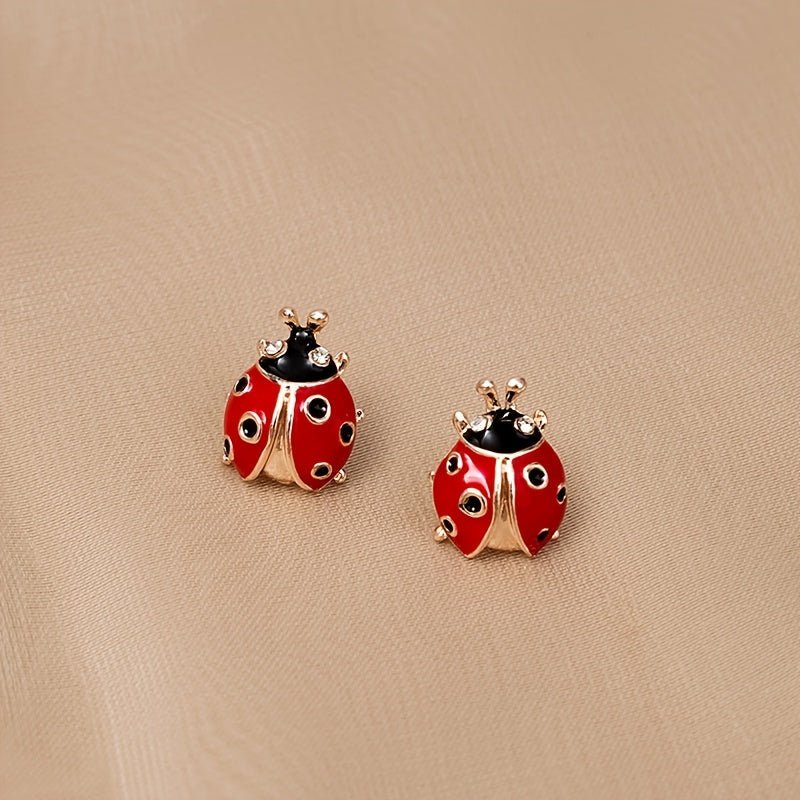 Nine 11 2pcs Red/ Black Ladybug Shape Alloy Earrings Animal Theme Versatile Ear Piercing Jewelry Set - Nine 11