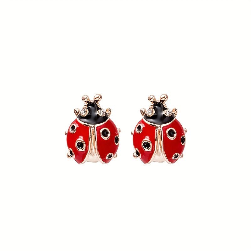 Nine 11 2pcs Red/ Black Ladybug Shape Alloy Earrings Animal Theme Versatile Ear Piercing Jewelry Set - Nine 11