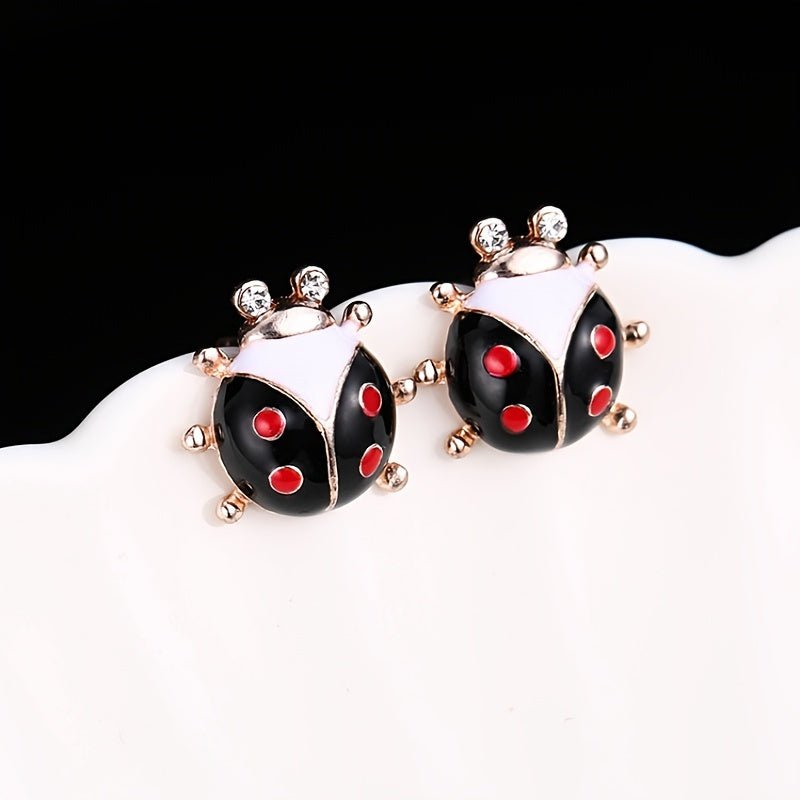 Nine 11 2pcs Red/ Black Ladybug Shape Alloy Earrings Animal Theme Versatile Ear Piercing Jewelry Set - Nine 11