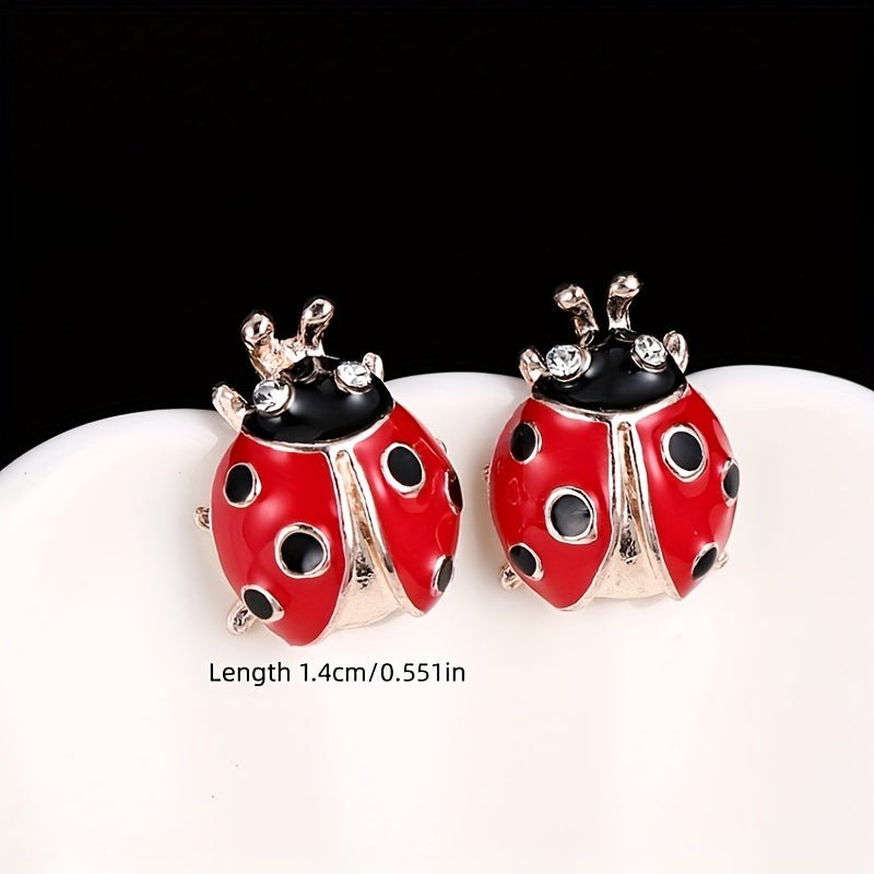 Nine 11 2pcs Red/ Black Ladybug Shape Alloy Earrings Animal Theme Versatile Ear Piercing Jewelry Set - Nine 11