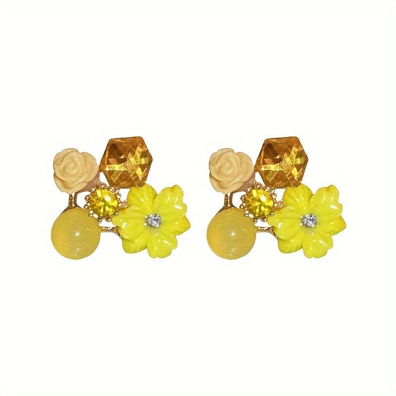 Nine 11 Artificial Crystal Flower Design Stud Earrings Spring Summer Style Suitable For Women Daily Dating Earrings - Nine 11