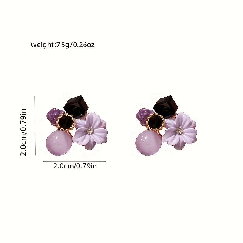 Nine 11 Artificial Crystal Flower Design Stud Earrings Spring Summer Style Suitable For Women Daily Dating Earrings - Nine 11