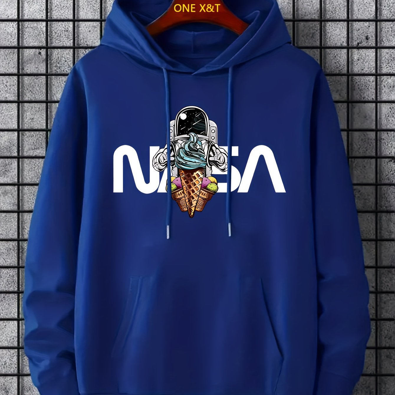 Nine 11 Cartoon Astronaut Pattern Hoodie With Kangaroo Pocket, Men's Casual Pullover Hooded Sweatshirt - Nine 11