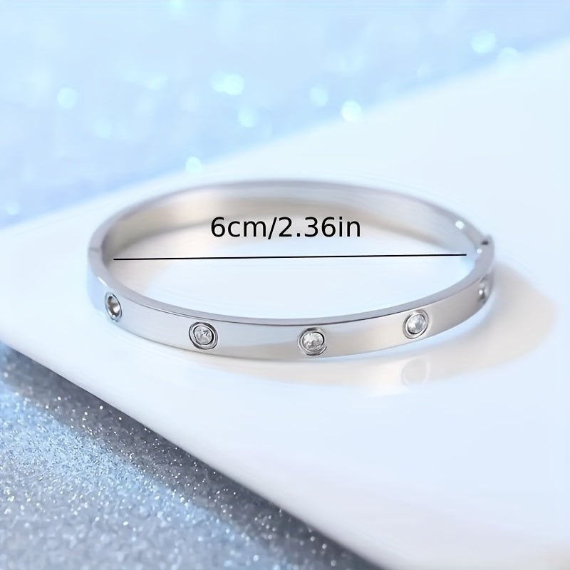 Nine 11 Classic Titanium Steel zirconia Bangle Bracelet Female Party Dinner Decor Luxury Hand Jewelry - Nine 11