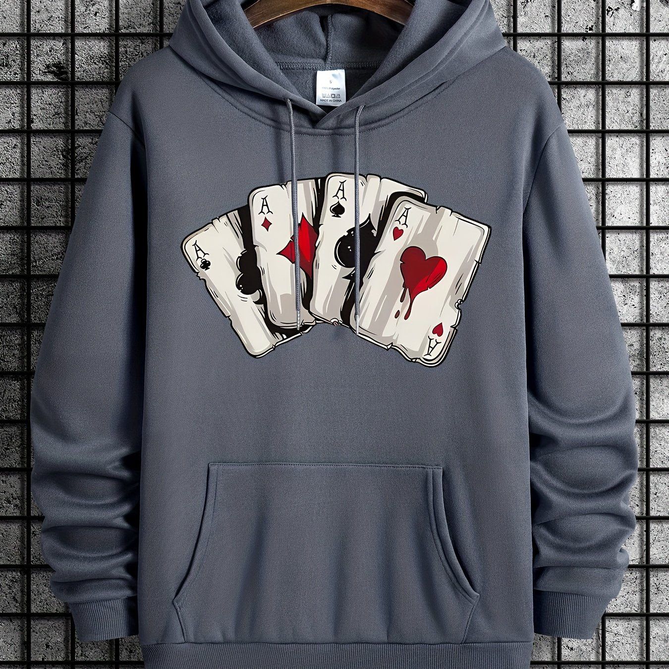 Nine 11 Hoodies For Men, Playing Card Ace Graphic Hoodie, Men’s Casual Pullover Hooded Sweatshirt With Kangaroo Pocket For Spring Fall, As Gifts - Nine 11