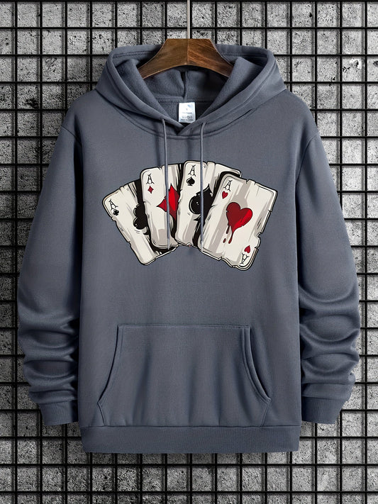 Nine 11 Hoodies For Men, Playing Card Ace Graphic Hoodie, Men’s Casual Pullover Hooded Sweatshirt With Kangaroo Pocket For Spring Fall, As Gifts - Nine 11