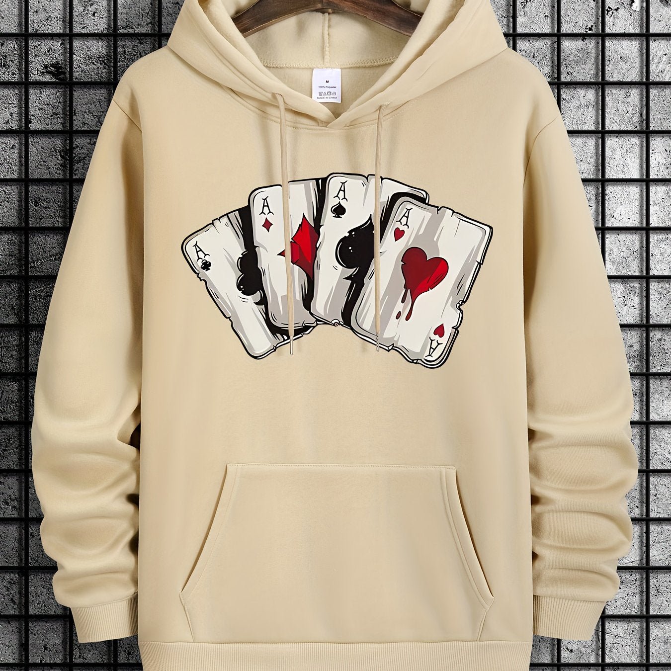 Nine 11 Hoodies For Men, Playing Card Ace Graphic Hoodie, Men’s Casual Pullover Hooded Sweatshirt With Kangaroo Pocket For Spring Fall, As Gifts - Nine 11