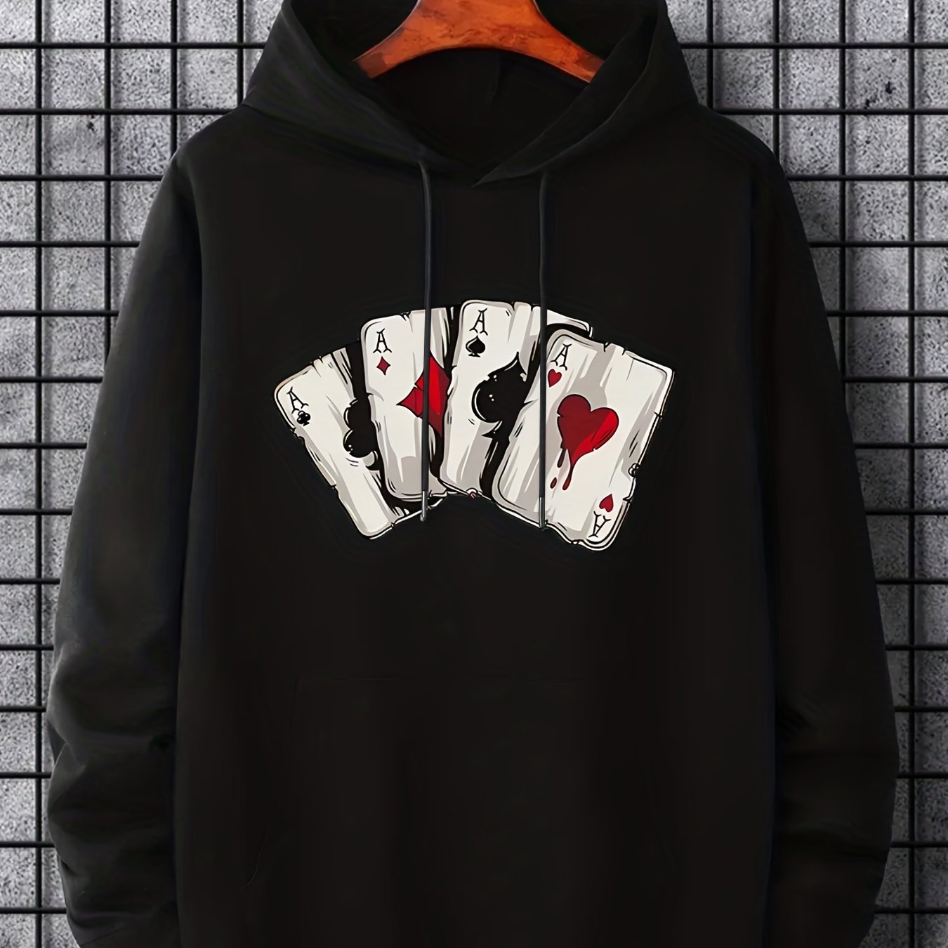 Nine 11 Hoodies For Men, Playing Card Ace Graphic Hoodie, Men’s Casual Pullover Hooded Sweatshirt With Kangaroo Pocket For Spring Fall, As Gifts - Nine 11