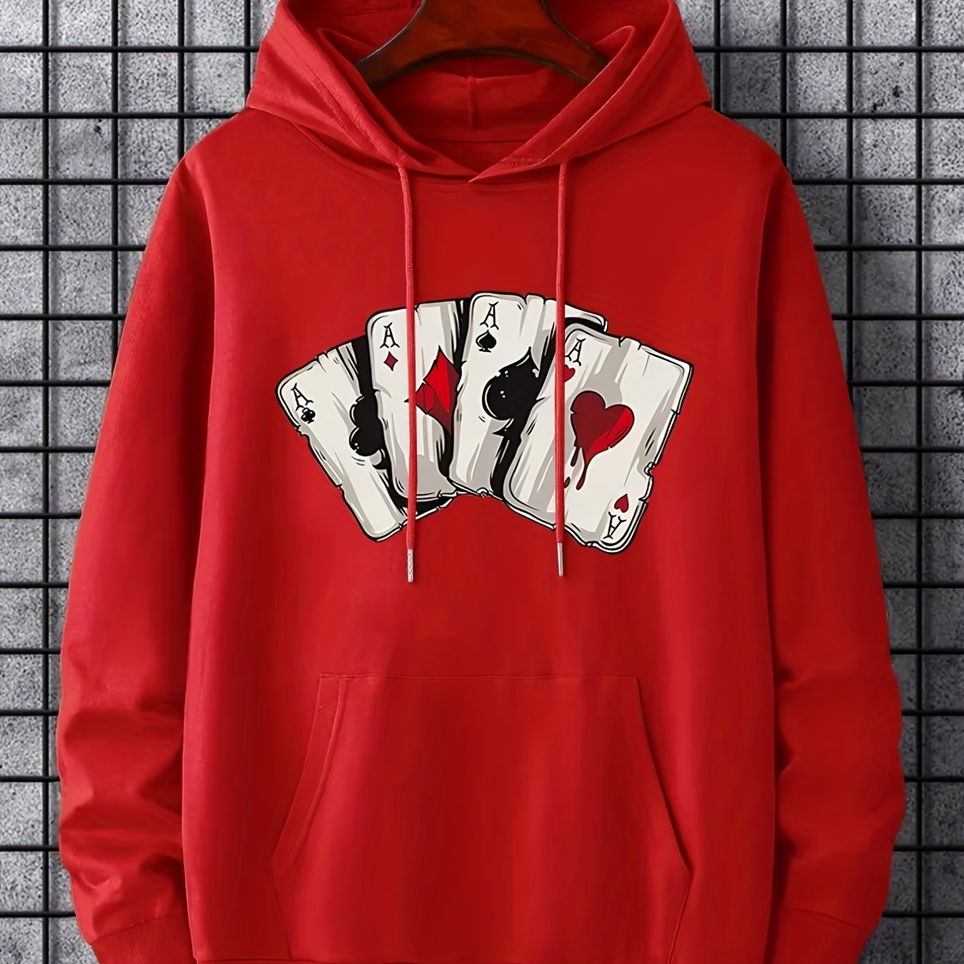 Nine 11 Hoodies For Men, Playing Card Ace Graphic Hoodie, Men’s Casual Pullover Hooded Sweatshirt With Kangaroo Pocket For Spring Fall, As Gifts - Nine 11