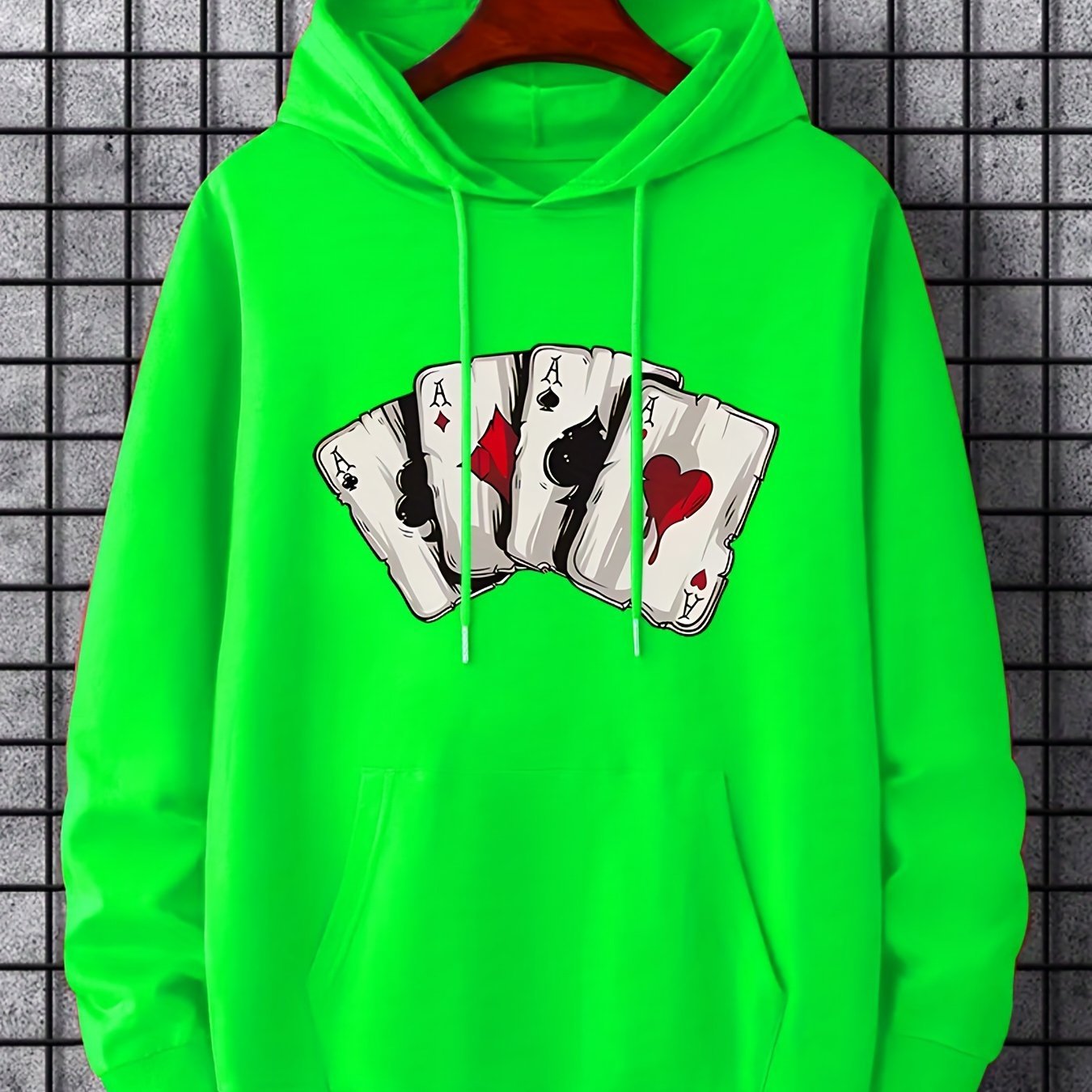 Nine 11 Hoodies For Men, Playing Card Ace Graphic Hoodie, Men’s Casual Pullover Hooded Sweatshirt With Kangaroo Pocket For Spring Fall, As Gifts - Nine 11