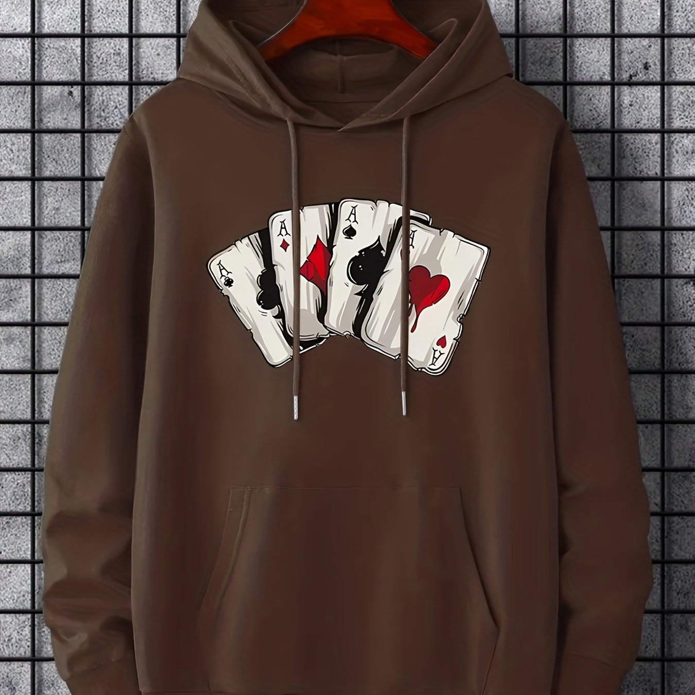 Nine 11 Hoodies For Men, Playing Card Ace Graphic Hoodie, Men’s Casual Pullover Hooded Sweatshirt With Kangaroo Pocket For Spring Fall, As Gifts - Nine 11