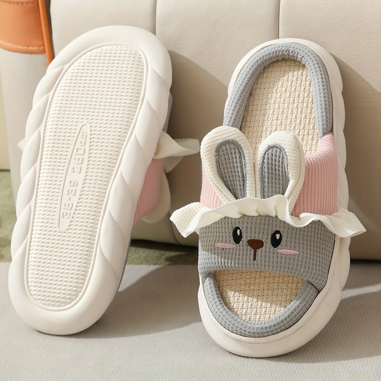 Nine 11 Kawaii Bunny House Slippers, Breathable Open Toe Soft Sole Flatform Shoes, Comfy Indoor Slippers - Nine 11