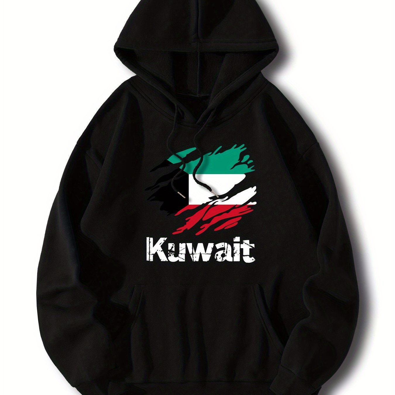 Nine 11 Kuwait Print, Men's Stylish & Trendy & Cozy Long Sleeve Hoodie, Versatile Pullover Hooded Sweatshirt With Kangaroo Pocket For Autumn & Winter Daily Wear - Nine 11