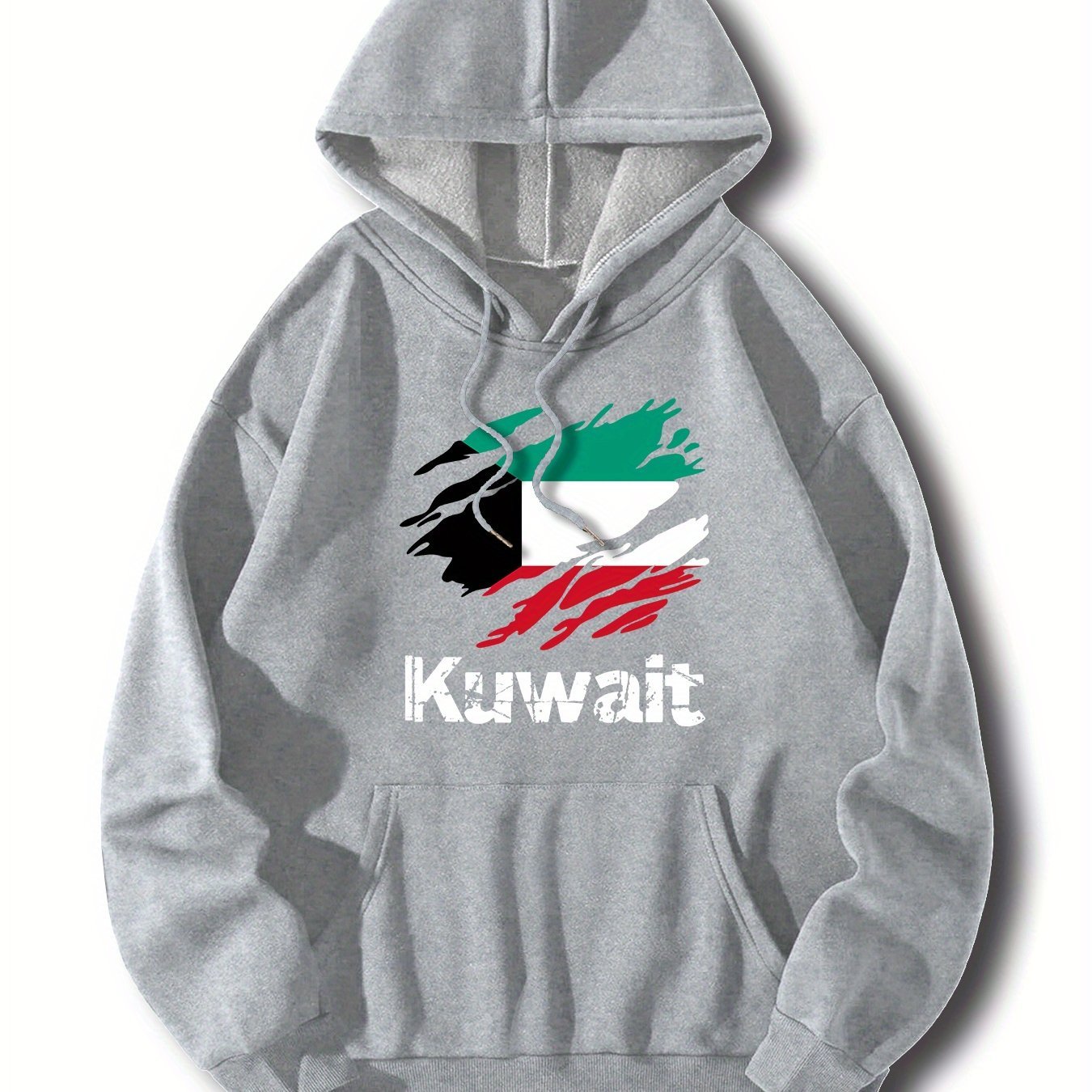 Nine 11 Kuwait Print, Men's Stylish & Trendy & Cozy Long Sleeve Hoodie, Versatile Pullover Hooded Sweatshirt With Kangaroo Pocket For Autumn & Winter Daily Wear - Nine 11