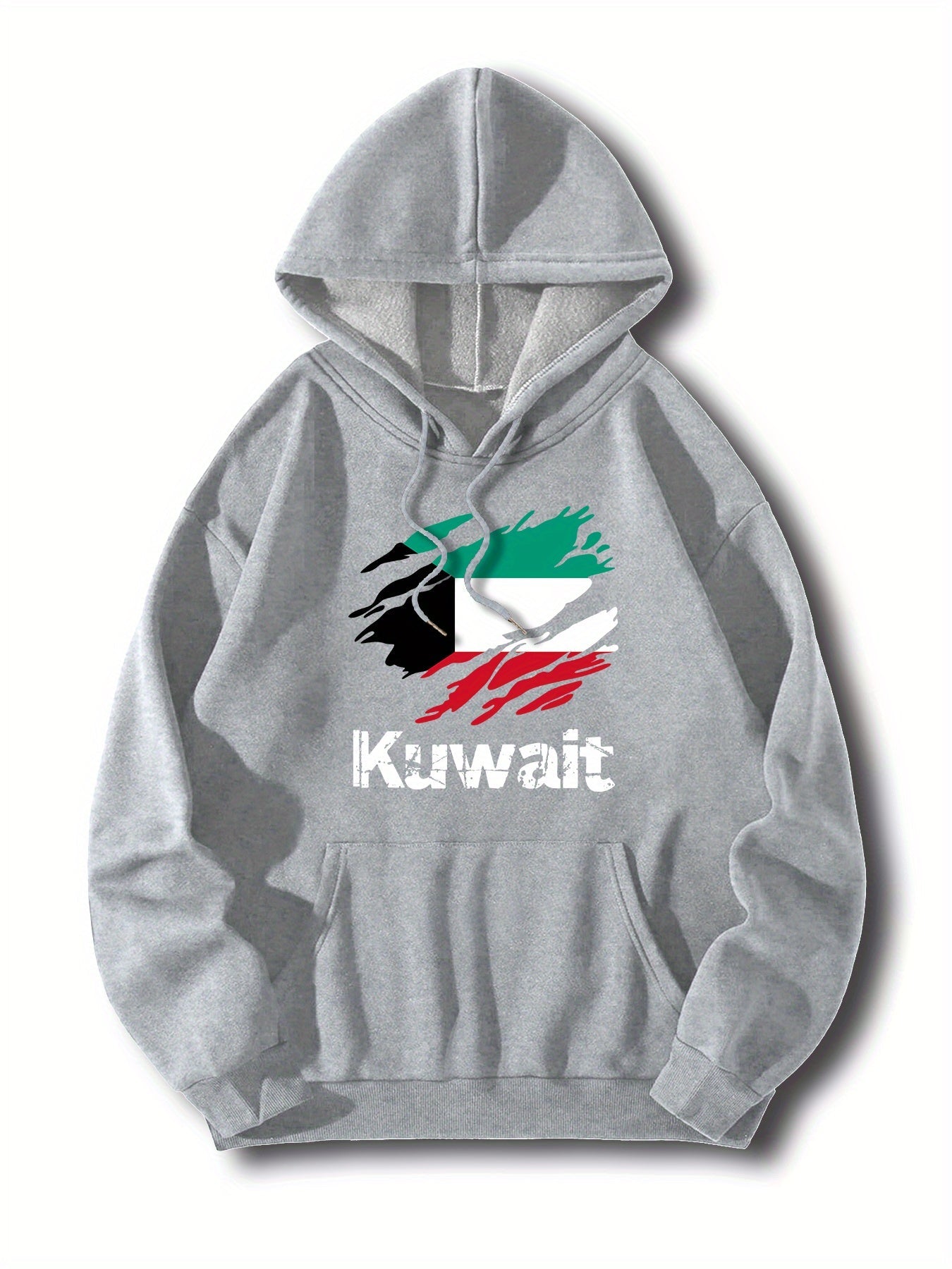 Nine 11 Kuwait Print, Men's Stylish & Trendy & Cozy Long Sleeve Hoodie, Versatile Pullover Hooded Sweatshirt With Kangaroo Pocket For Autumn & Winter Daily Wear - Nine 11