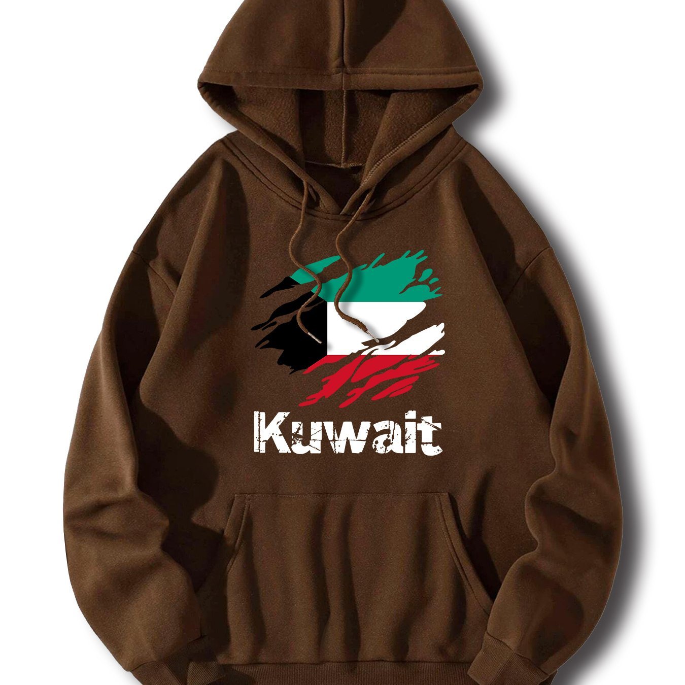 Nine 11 Kuwait Print, Men's Stylish & Trendy & Cozy Long Sleeve Hoodie, Versatile Pullover Hooded Sweatshirt With Kangaroo Pocket For Autumn & Winter Daily Wear - Nine 11