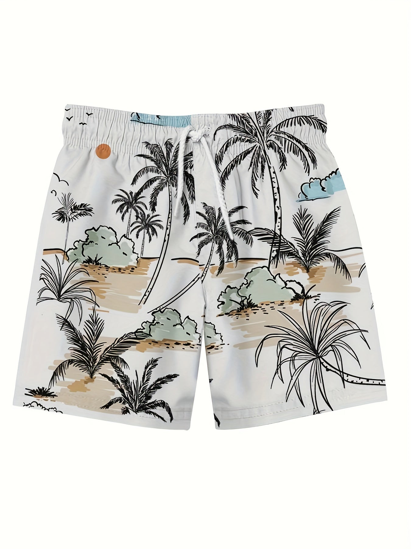 Nine 11 Men's Beach Theme Sketch Pattern Shorts With Drawstring And Pockets, Casual And Chic Shorts For Summer Leisurewear And Beach Vacation - Nine 11