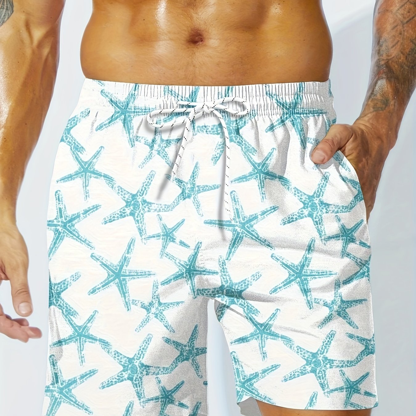 Nine 11 Men's Casual Beach Pool Quick Dry Shorts, Fashion Drawstring Back Pocket Swim Trunks, Tropical Print Summer Boardshorts 100% Polyester Non - Stretch Fabric - Woven Regular Fit - Nine 11