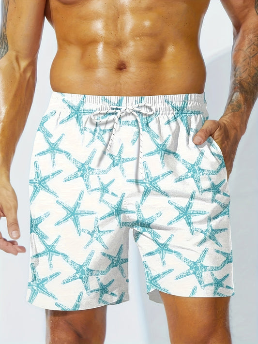 Nine 11 Men's Casual Beach Pool Quick Dry Shorts, Fashion Drawstring Back Pocket Swim Trunks, Tropical Print Summer Boardshorts 100% Polyester Non - Stretch Fabric - Woven Regular Fit - Nine 11