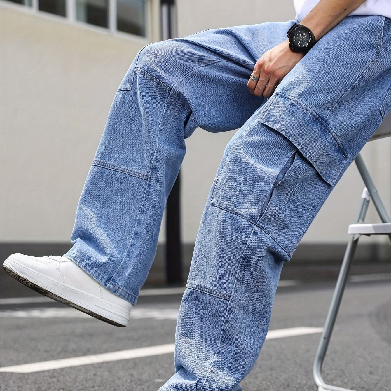 Nine 11 Men's Casual Cotton Cargo Denim Pants With Pockets - Stylish Versatile Trousers - Nine 11