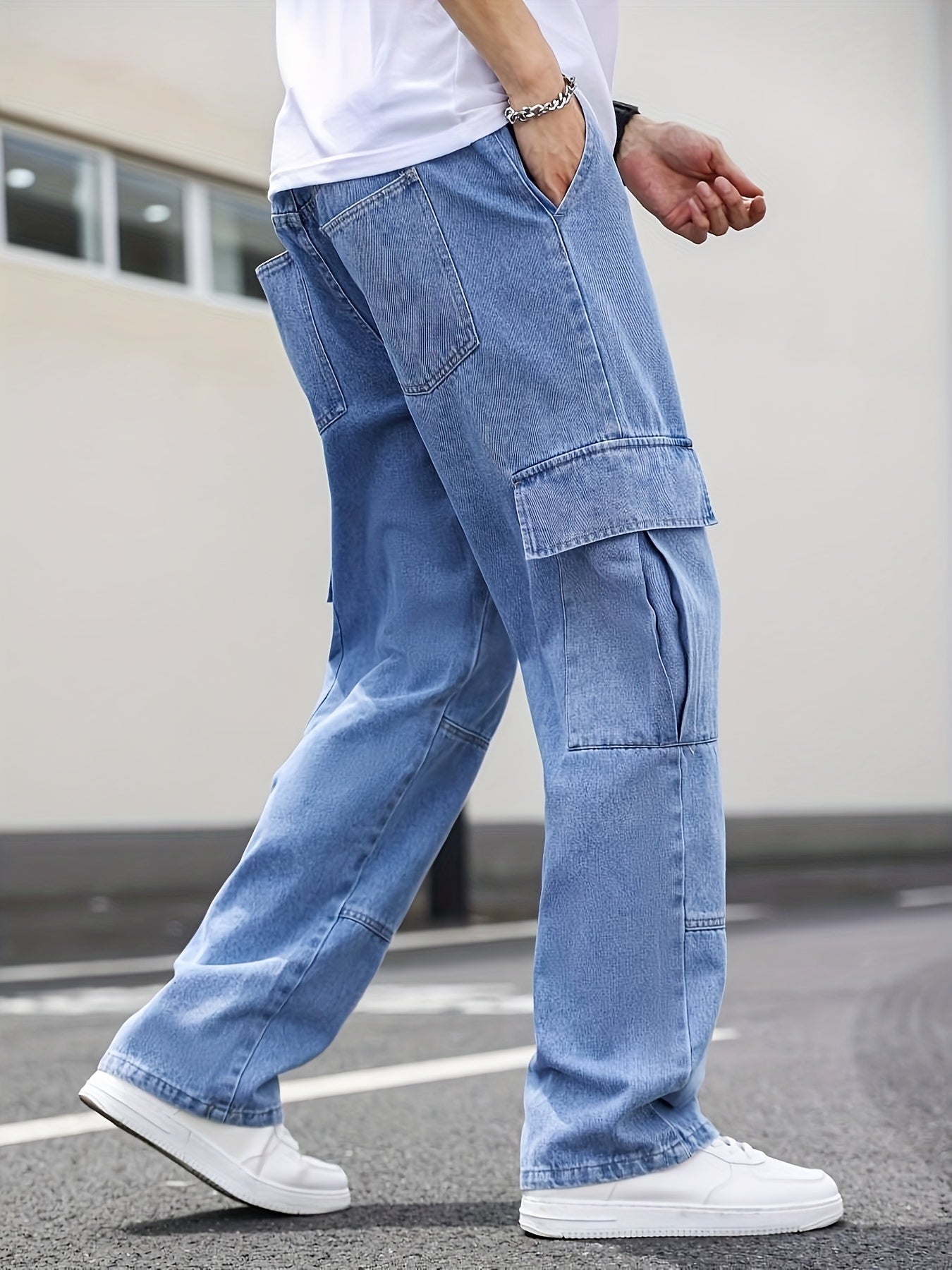 Nine 11 Men's Casual Cotton Cargo Denim Pants With Pockets - Stylish Versatile Trousers - Nine 11