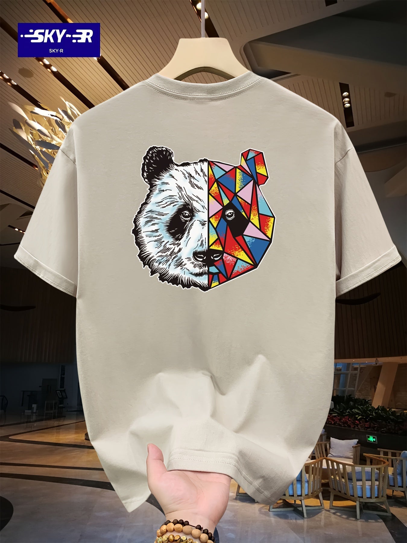 Nine 11 Men's Loose 100% Cotton Panda Graphic Print T-shirt, Casual Short Sleeve Crew Neck Tee, Men's Clothing For Summer Outdoor - Nine 11