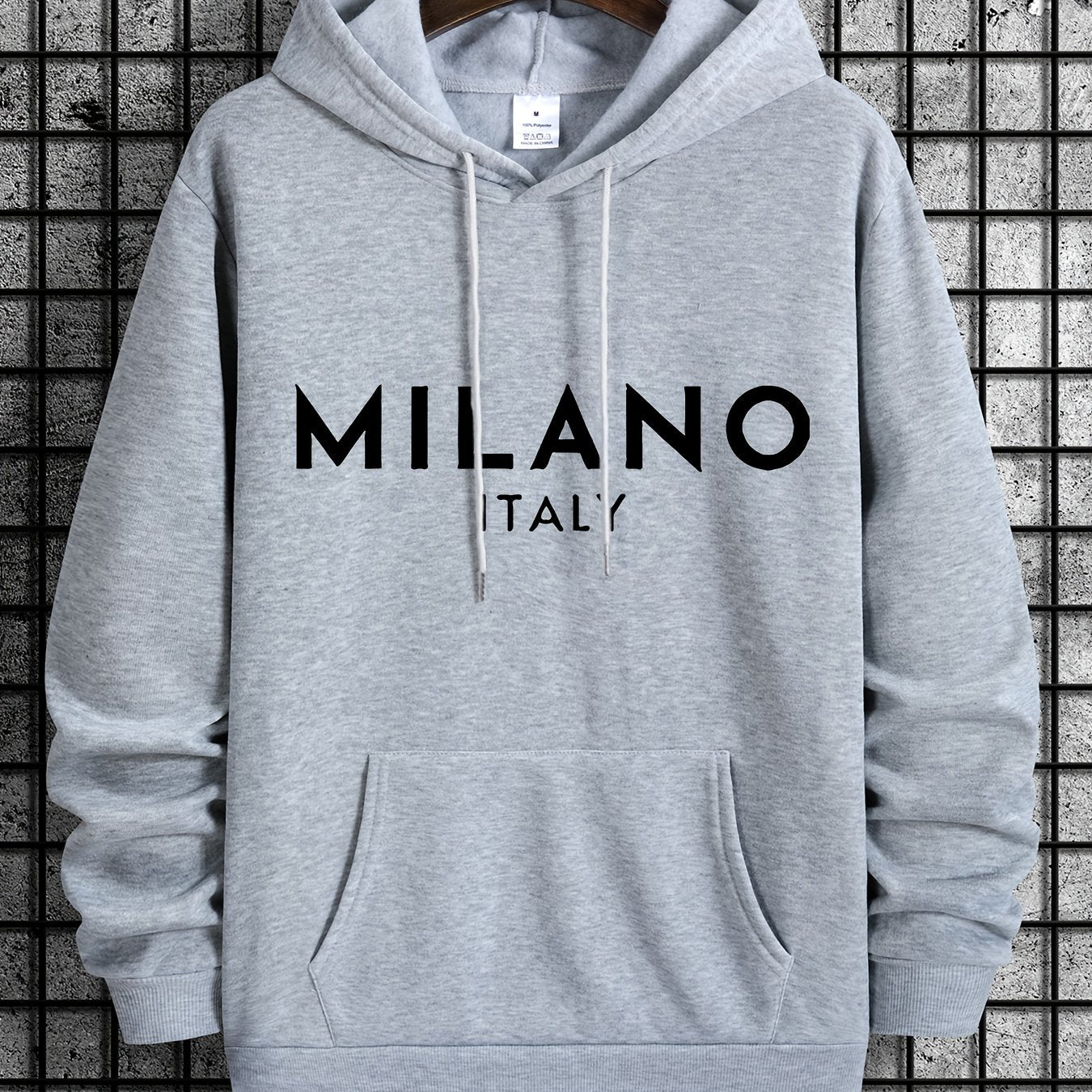 Nine 11 Men's New Italy Milano Letter Print Casual Sweatshirt, Fashion Drawstring Hoodie, Comfortable Versatile Long Sleeve Sweatshirt With Hood For Autumn And Winter - Nine 11