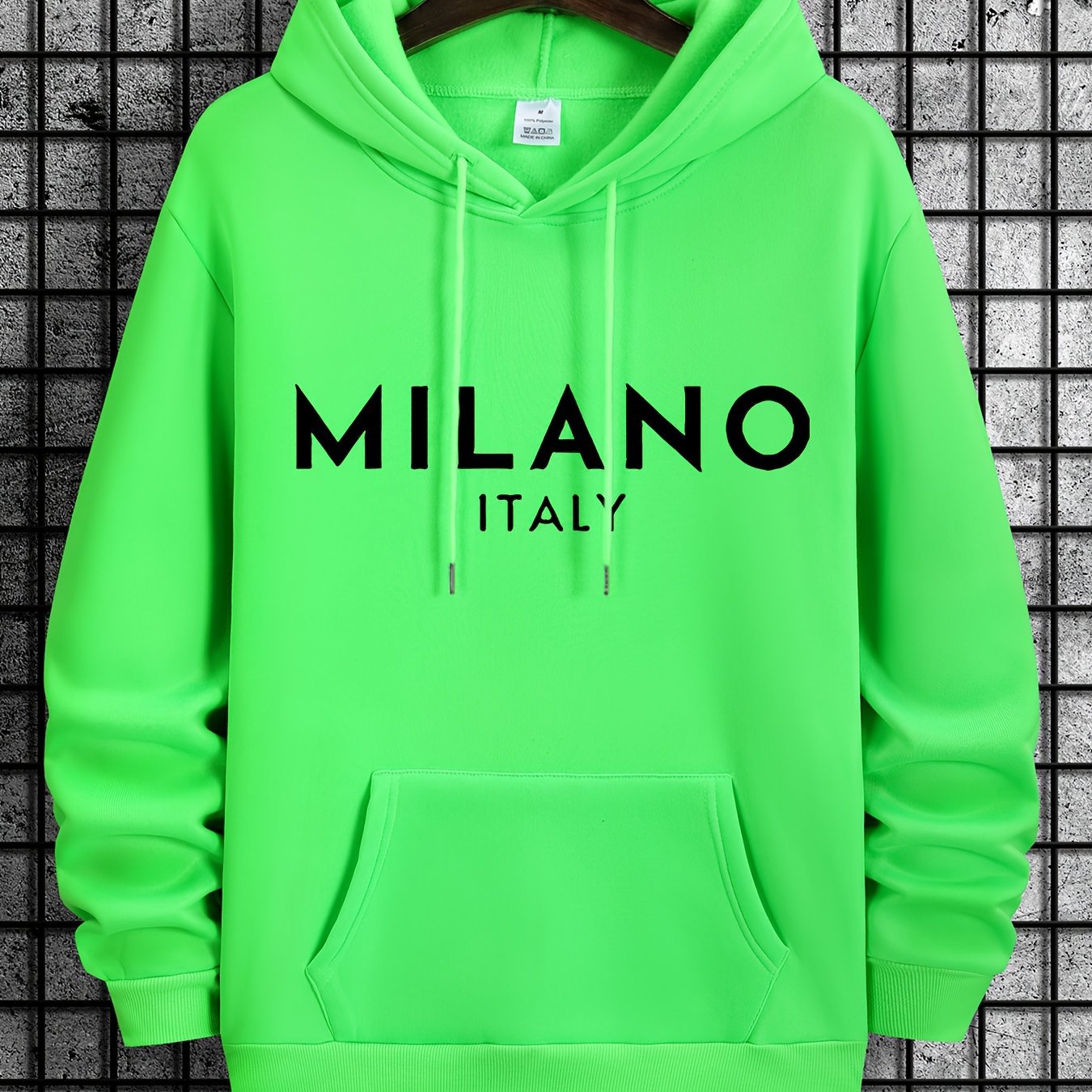 Nine 11 Men's New Italy Milano Letter Print Casual Sweatshirt, Fashion Drawstring Hoodie, Comfortable Versatile Long Sleeve Sweatshirt With Hood For Autumn And Winter - Nine 11