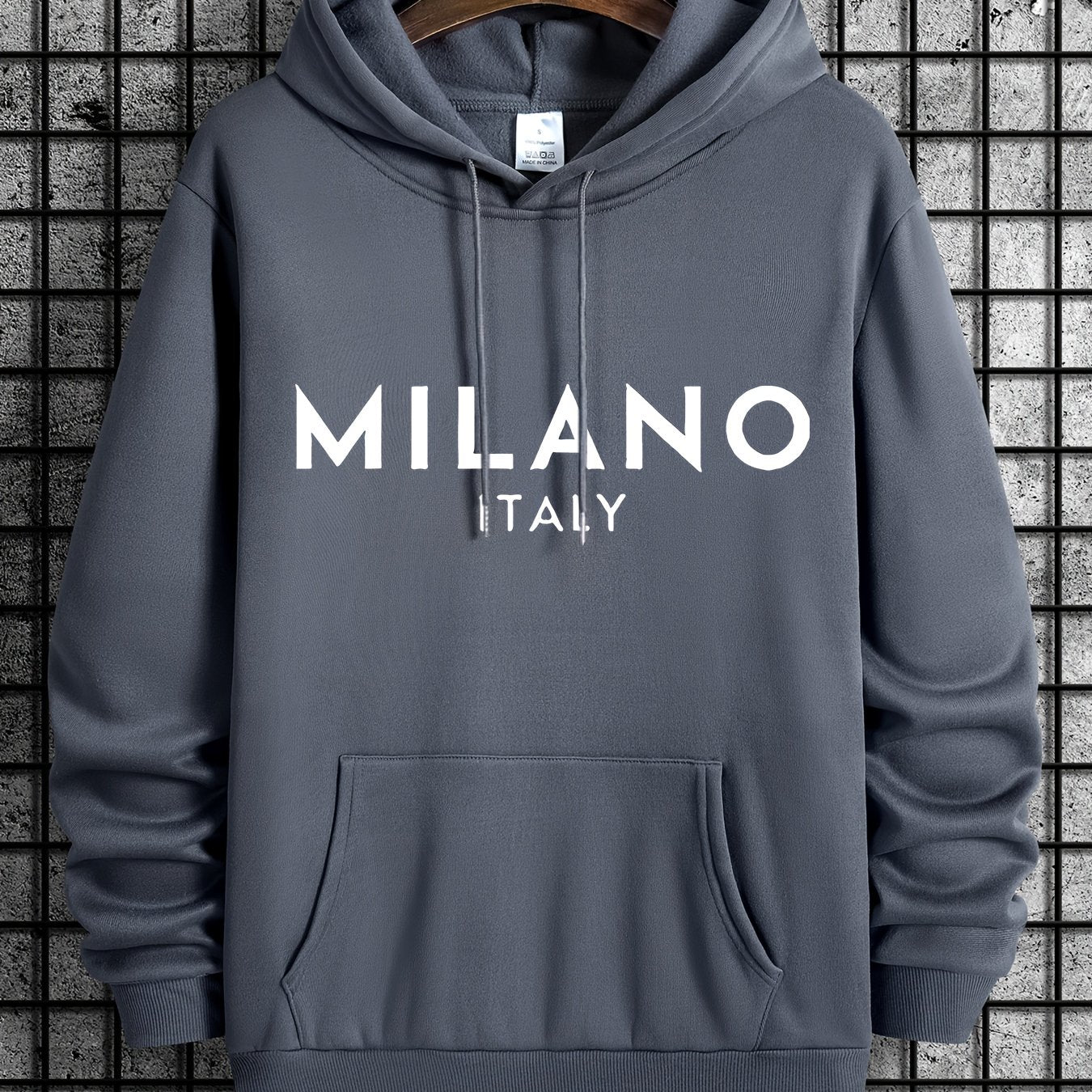 Nine 11 Men's New Italy Milano Letter Print Casual Sweatshirt, Fashion Drawstring Hoodie, Comfortable Versatile Long Sleeve Sweatshirt With Hood For Autumn And Winter - Nine 11