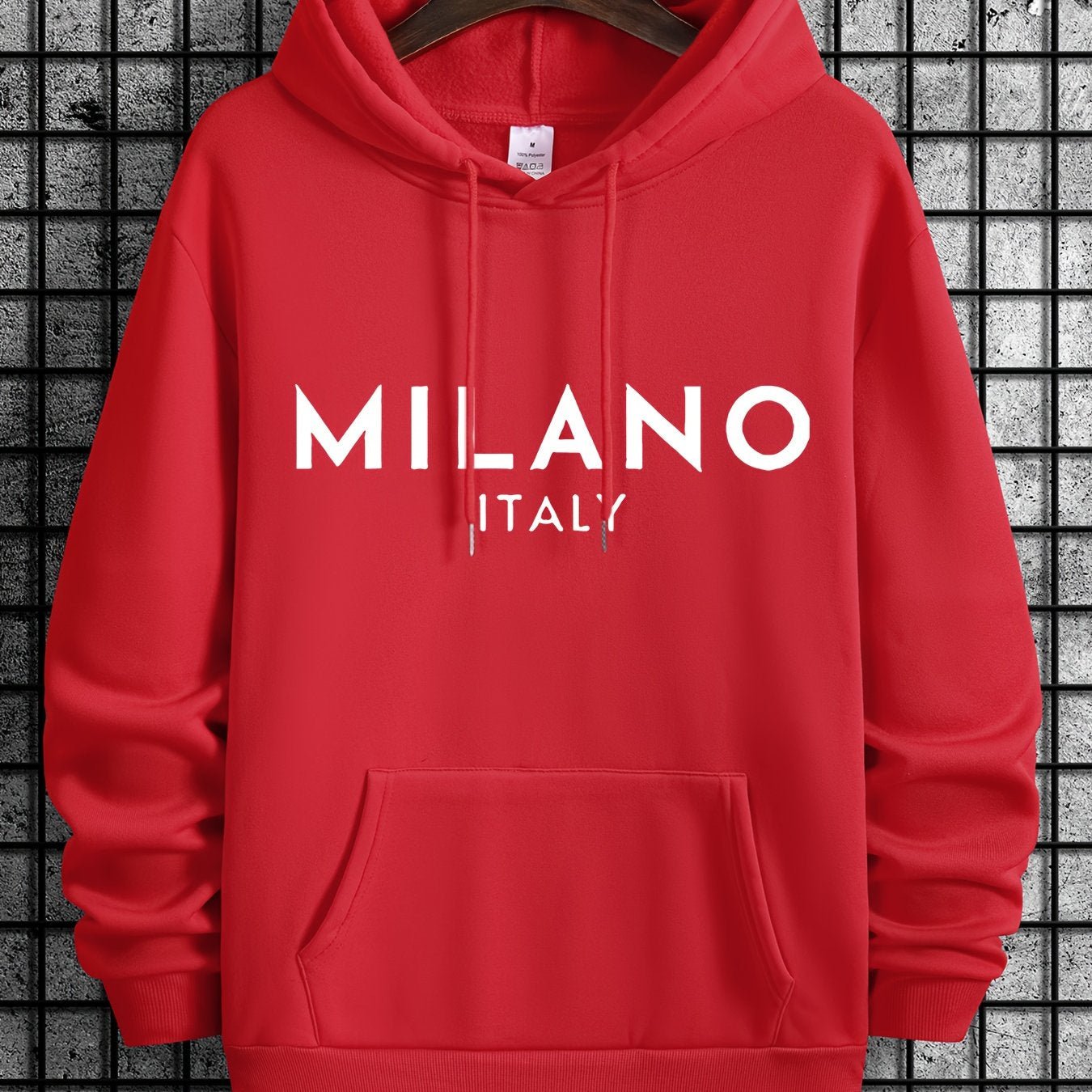 Nine 11 Men's New Italy Milano Letter Print Casual Sweatshirt, Fashion Drawstring Hoodie, Comfortable Versatile Long Sleeve Sweatshirt With Hood For Autumn And Winter - Nine 11