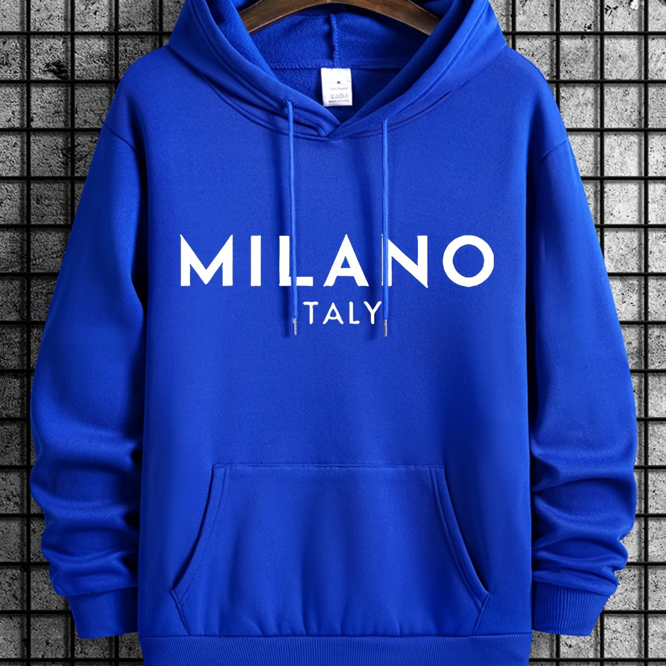 Nine 11 Men's New Italy Milano Letter Print Casual Sweatshirt, Fashion Drawstring Hoodie, Comfortable Versatile Long Sleeve Sweatshirt With Hood For Autumn And Winter - Nine 11