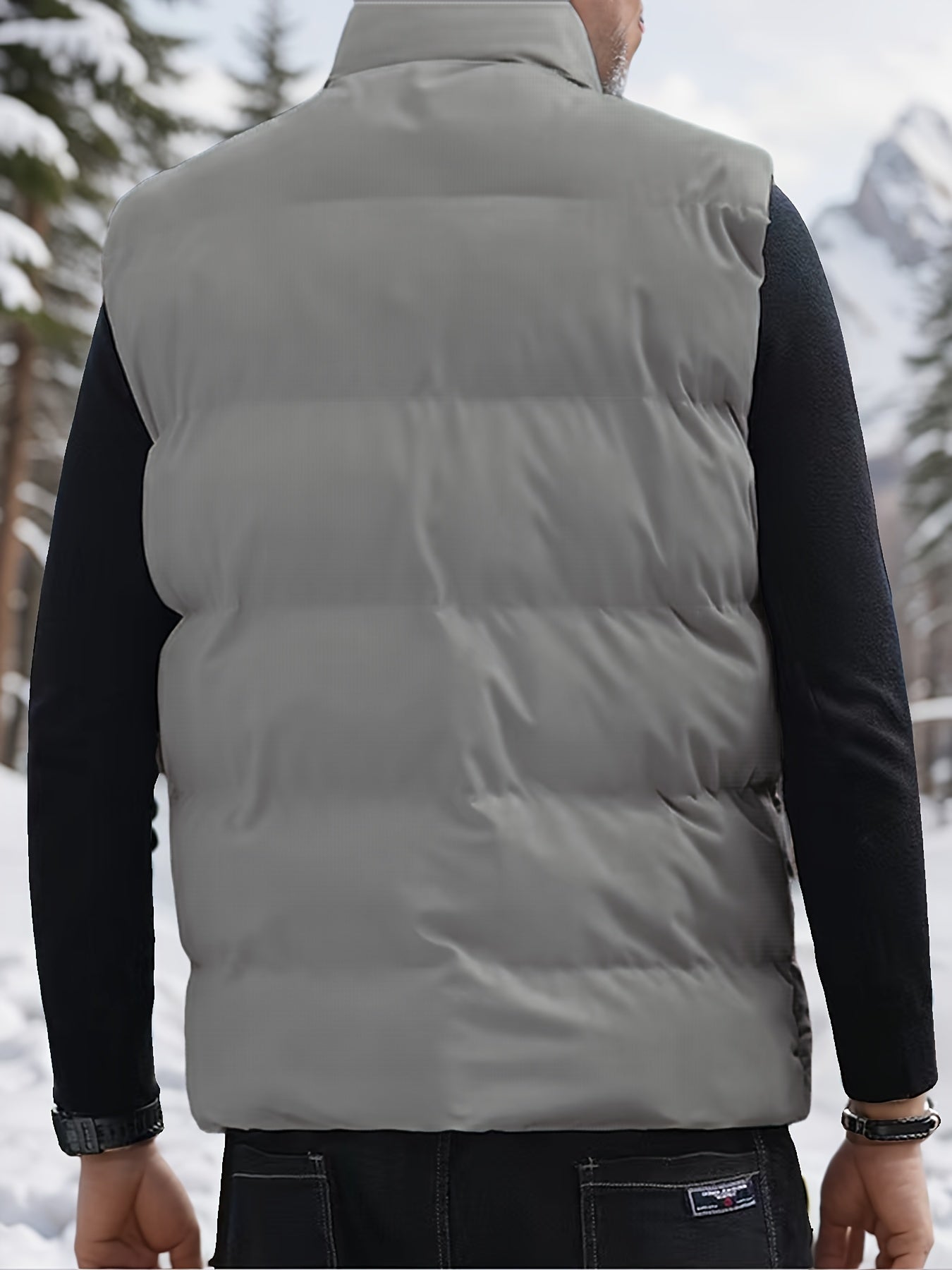 Nine 11 Men's Print Sleeveless Puffer Vest - Warm Zipper Stand Collar Vest Outdoor Lightweight Clothes For Winter And Fall - Nine 11