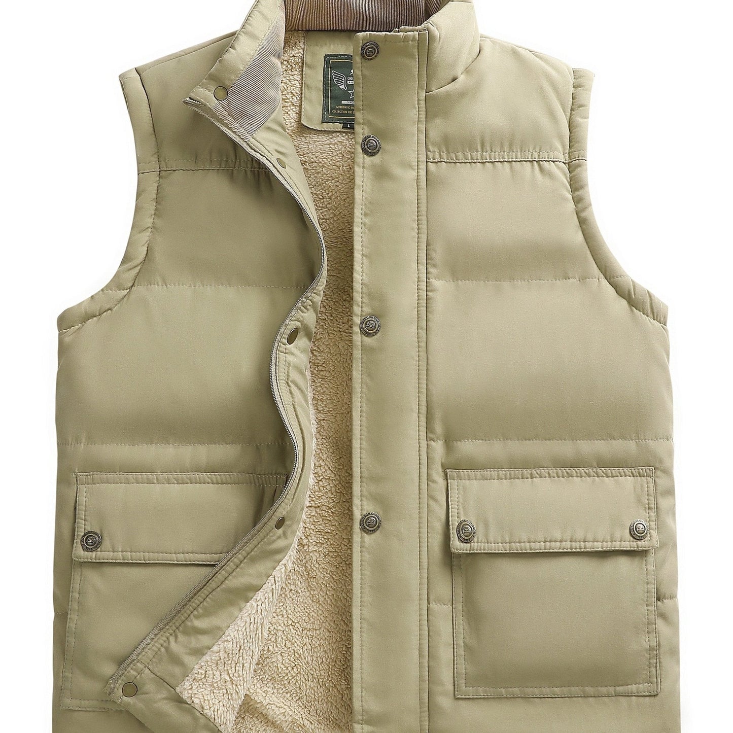 Nine 11 Men's Solid Fleece Sleeveless Jacket With Pockets, Casual Zip Up Stand Collar Warm Vest For Fall Winter Outdoor Activities - Nine 11