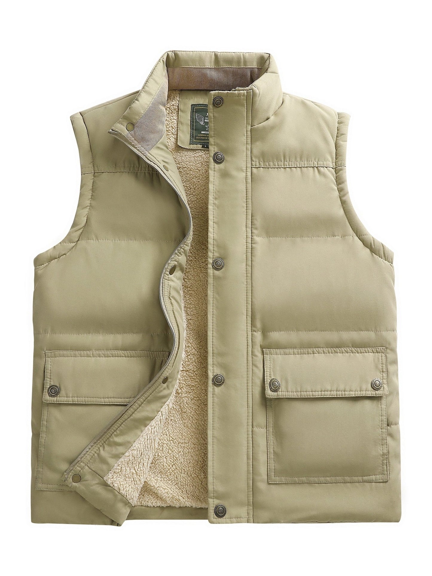 Nine 11 Men's Solid Fleece Sleeveless Jacket With Pockets, Casual Zip Up Stand Collar Warm Vest For Fall Winter Outdoor Activities - Nine 11