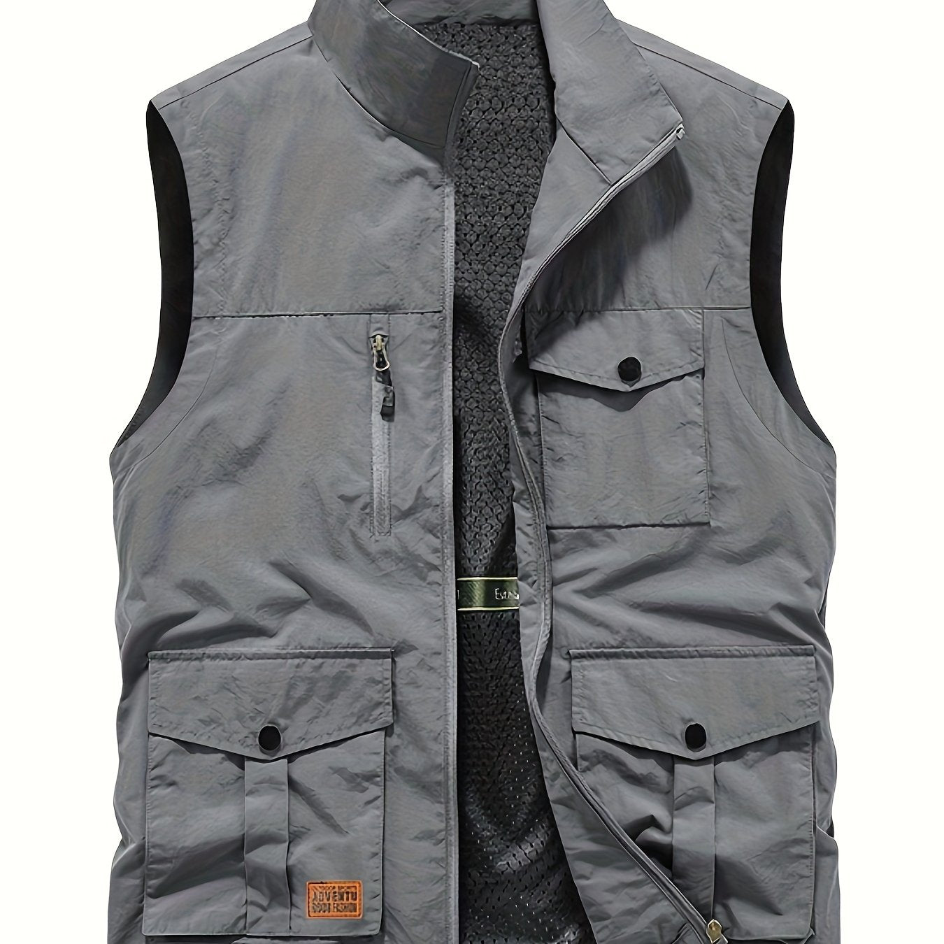 Nine 11 Men's Solid Sleeveless Jacket With Pockets, Casual Zip Up Stand Collar Vest For Spring Fall Outdoor Activities - Nine 11