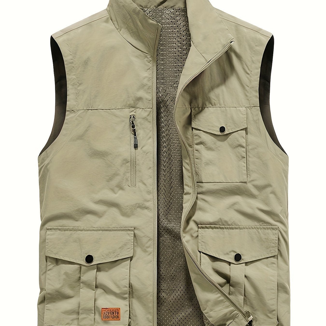 Nine 11 Men's Solid Sleeveless Jacket With Pockets, Casual Zip Up Stand Collar Vest For Spring Fall Outdoor Activities - Nine 11