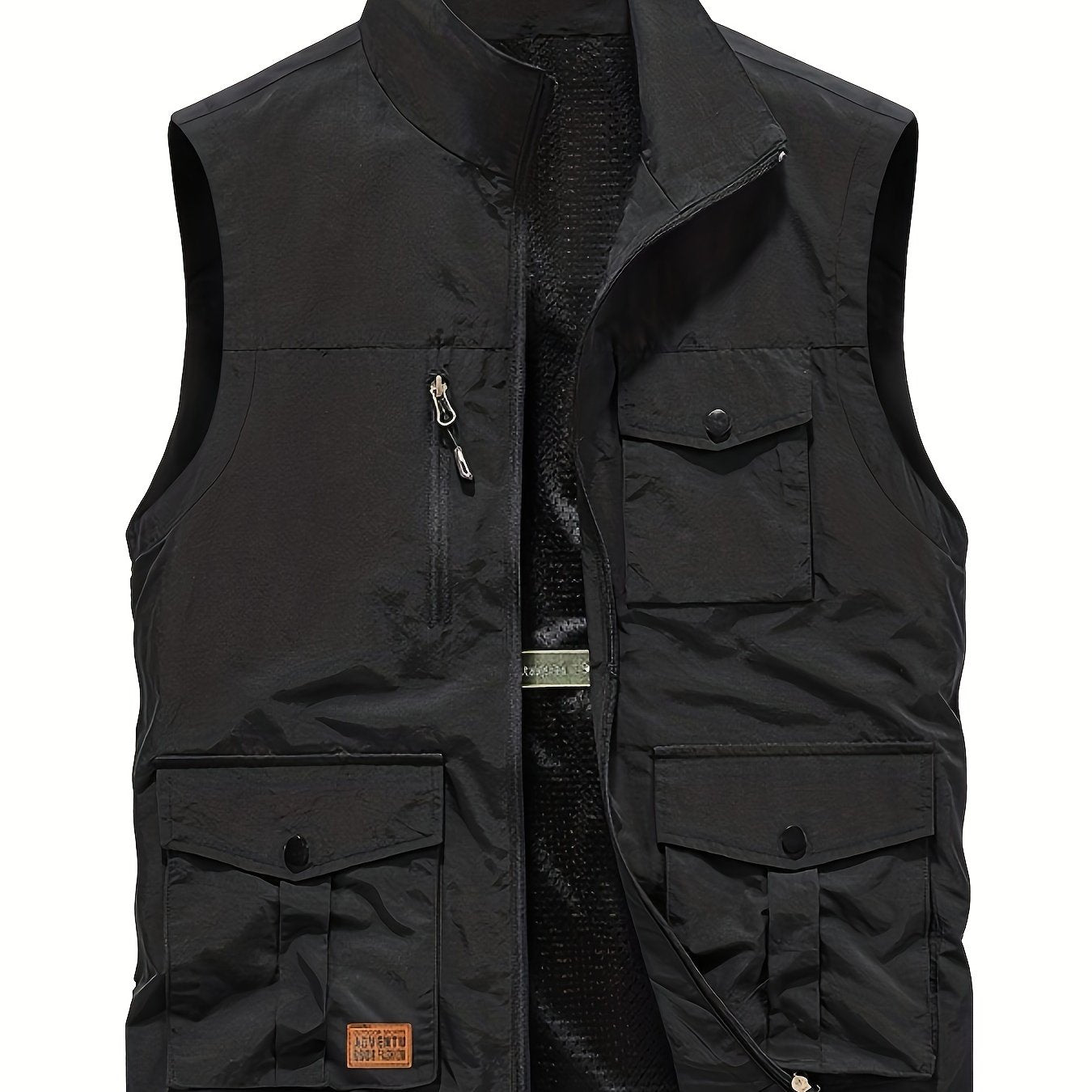 Nine 11 Men's Solid Sleeveless Jacket With Pockets, Casual Zip Up Stand Collar Vest For Spring Fall Outdoor Activities - Nine 11