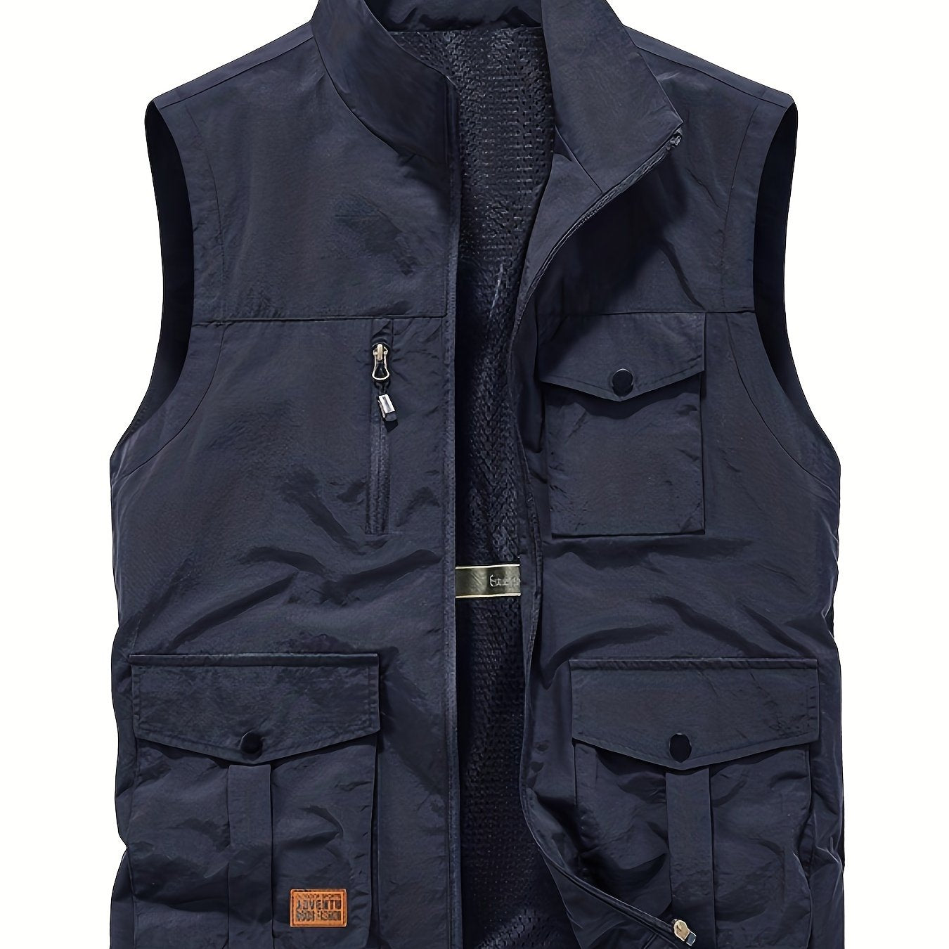 Nine 11 Men's Solid Sleeveless Jacket With Pockets, Casual Zip Up Stand Collar Vest For Spring Fall Outdoor Activities - Nine 11