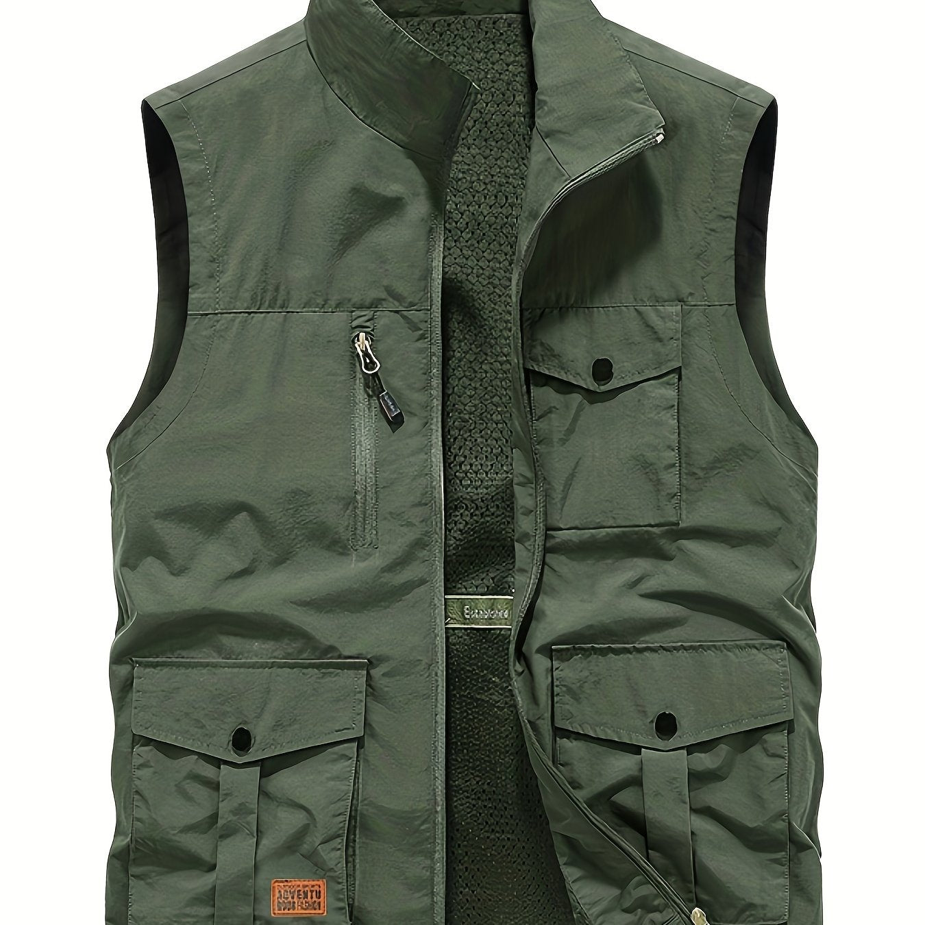 Nine 11 Men's Solid Sleeveless Jacket With Pockets, Casual Zip Up Stand Collar Vest For Spring Fall Outdoor Activities - Nine 11