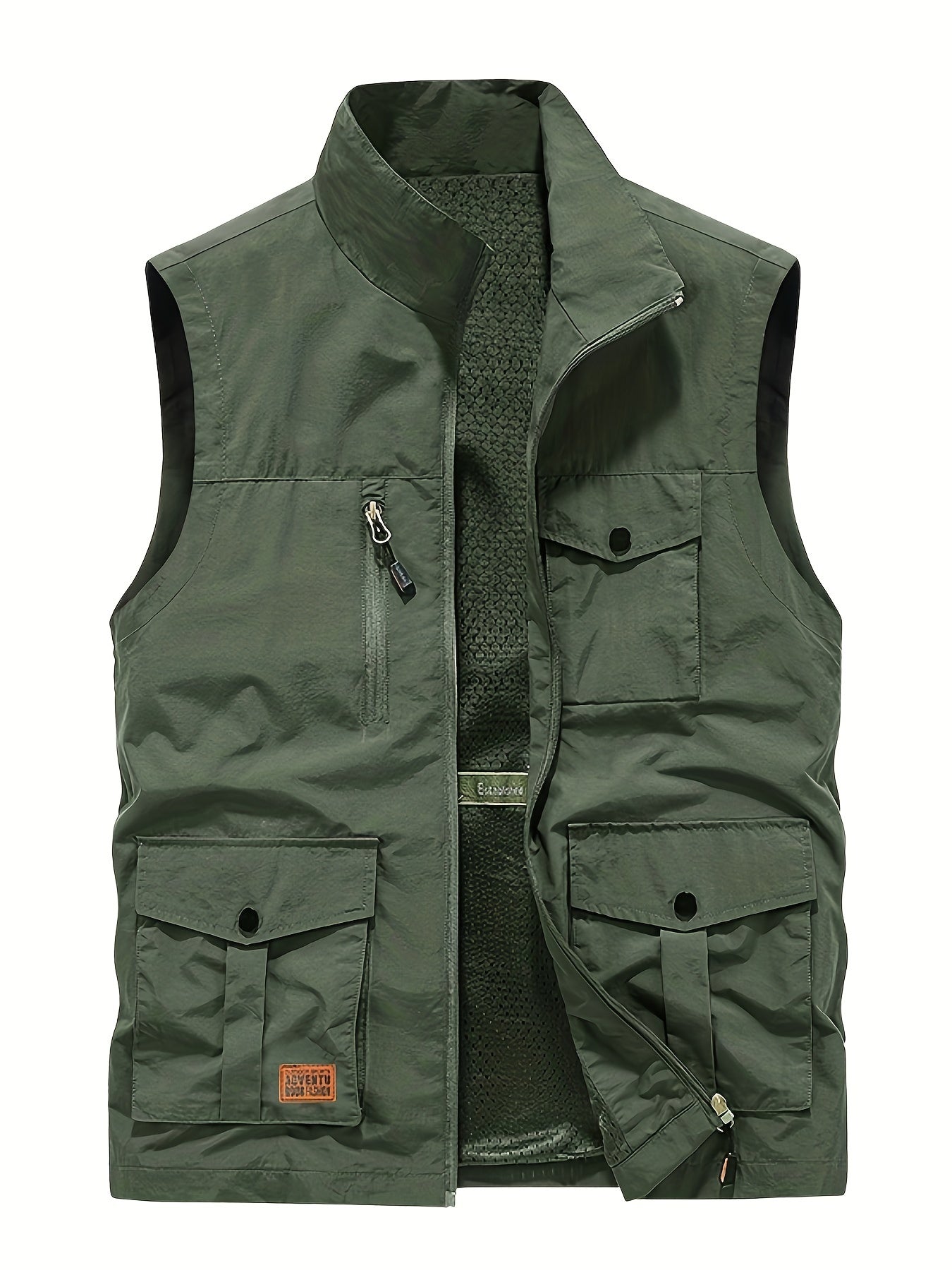 Nine 11 Men's Solid Sleeveless Jacket With Pockets, Casual Zip Up Stand Collar Vest For Spring Fall Outdoor Activities - Nine 11