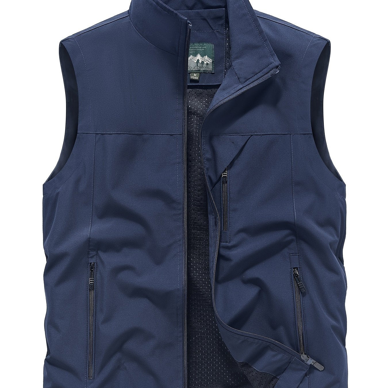 Nine 11 Men's Solid Sleeveless Jacket With Zipper Pockets, Active Zip Up Stand Collar Vest For Spring Summer Fall Outdoor Activities - Nine 11