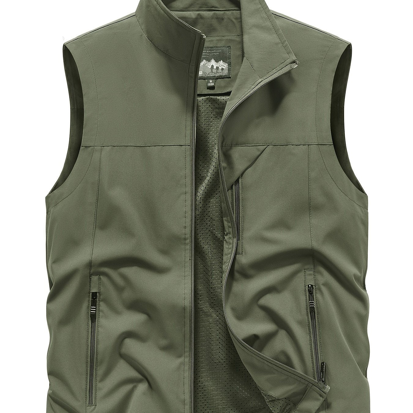 Nine 11 Men's Solid Sleeveless Jacket With Zipper Pockets, Active Zip Up Stand Collar Vest For Spring Summer Fall Outdoor Activities - Nine 11