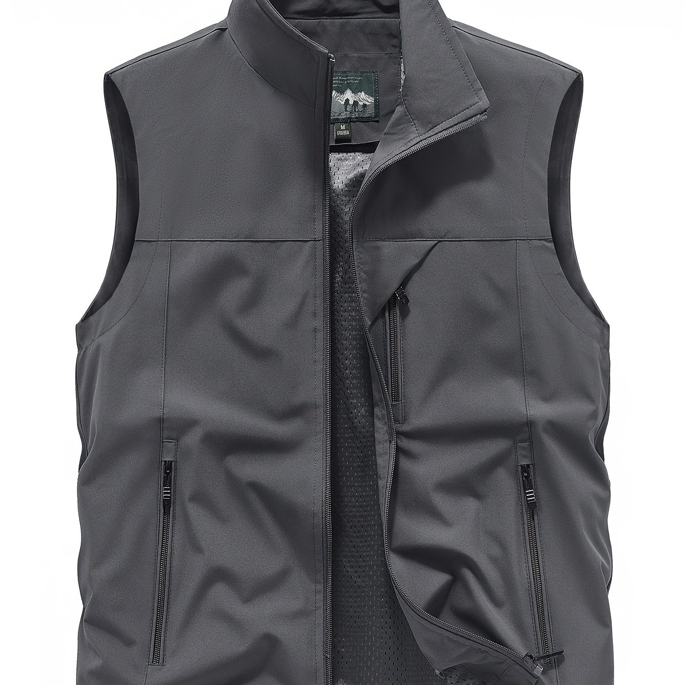 Nine 11 Men's Solid Sleeveless Jacket With Zipper Pockets, Active Zip Up Stand Collar Vest For Spring Summer Fall Outdoor Activities - Nine 11